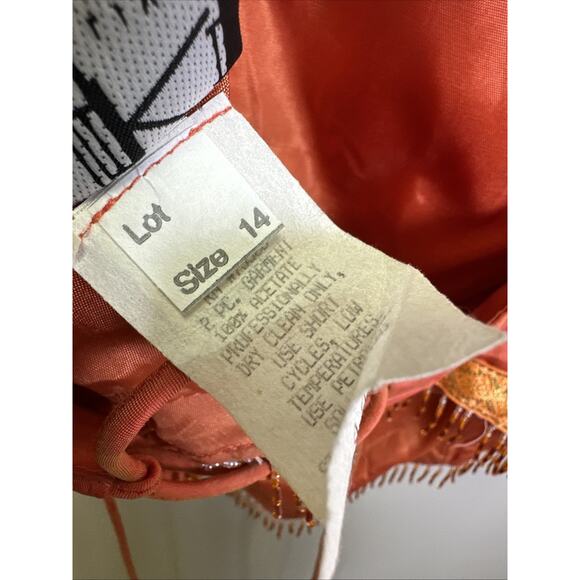 VTGY2K Niki Livas Corset Top 14 Spaghetti Strap Gold Trip Beaded Fringe Orange - Picture 6 of 9